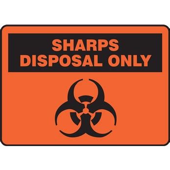 Sharps container sharps include, but are not limited to needles, lancets, syringes, broken glass. SAFETY SIGN, SHARPS DISPOSAL ONLY | Stericycle