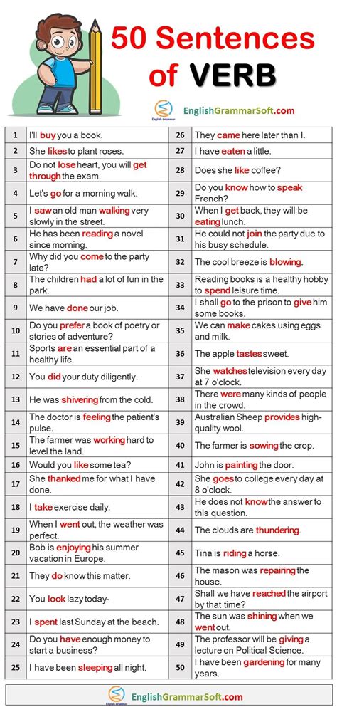 50 Sentences Of Verb Englishgrammarsoft