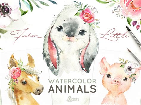 Farm Little Watercolor Animals By Graphic Assets On Dribbble