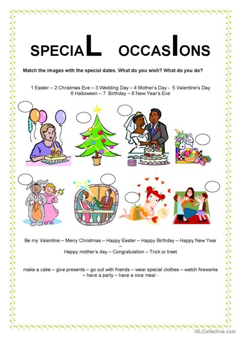 Special Occasions English Esl Worksheets Pdf And Doc