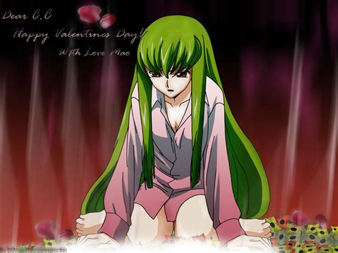 Barefoot Breasts Cc Cleavage Code Geass Flowers Green Hair Long Hair Red Red Eyes Rose Skirt