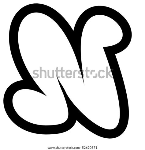 Larger Black And White Line Render Of Graffiti Alphabet Bubble Font N
