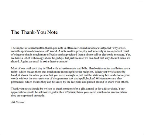 7 Thank You Note For T Samples Sample Templates