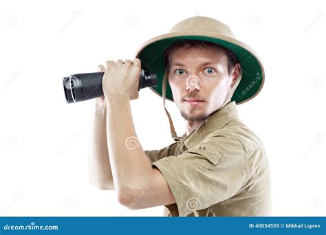 Explorer Holding Binoculars Stock Image Image Of Contemporary Beige