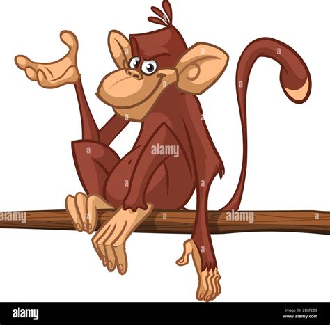 Cartoon Monkey Chimpanzee Sitting On The Tree Branch Vector