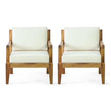 Rossville Outdoor Acacia Wood Club Chairs With Cushions Set Of 2