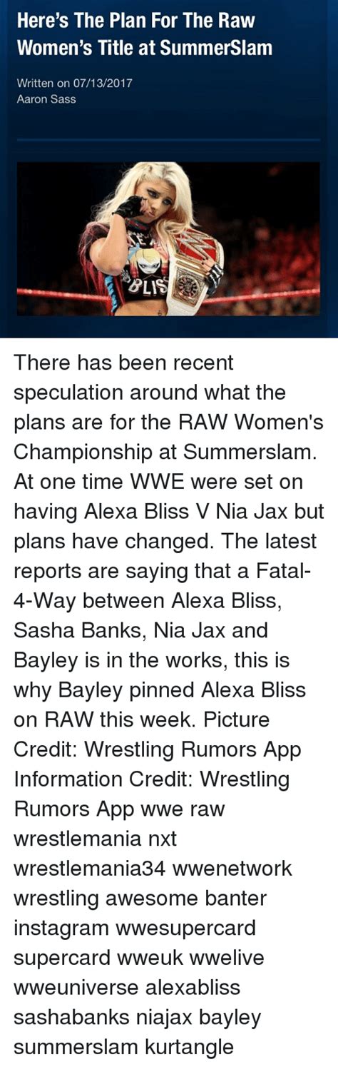 Here S The Plan For The Raw Women S Title At Summerslam Written On 07132017 Aaron Sass There Has
