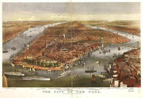 Birds Eye Map Of New York In 1870 Map Nyc Manhattan Map