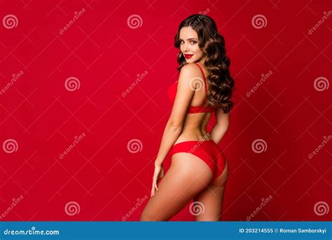 profile rear behind view photo of seductive perfect beauty curly lady slim body shapes wear