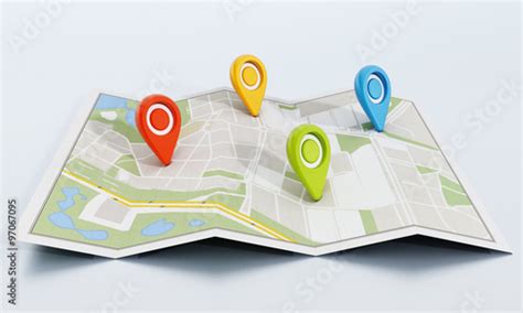 Multi Colored Markers On Navigation Map Stock Photo And Royalty Free