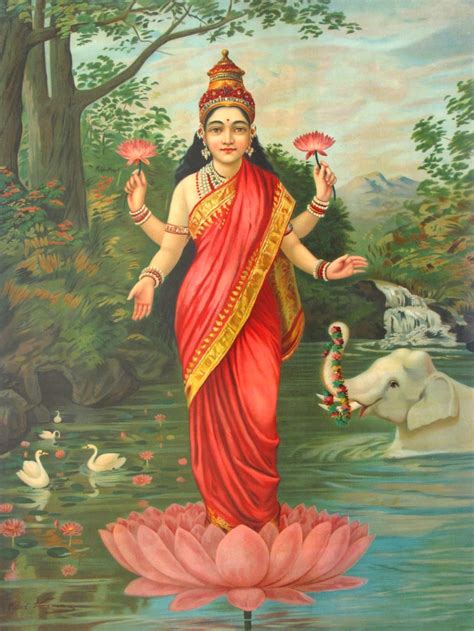 Goddess Lakshmi Raja Ravi Varma Print Poster Etsy