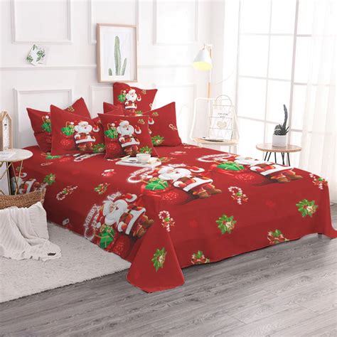 Christmas Bedding Set Single Queen Size Duvet Cover Santa Claus Bed
