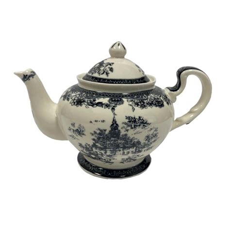 16 Virginia Black And White Transferware Porcelain Tea Set With Tray