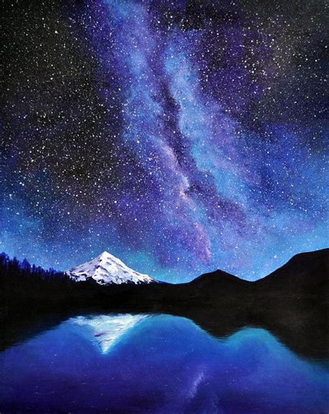 Night Sky Painting Galaxy Painting Winter Painting Painting