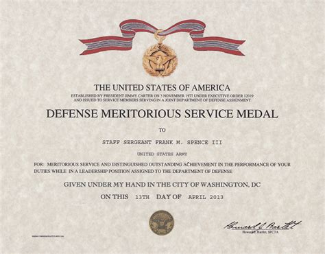 Defense Meritorious Service Medal Certificate