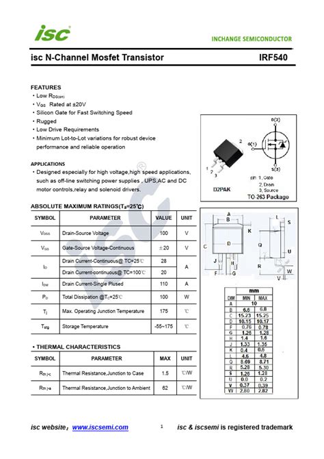 Irf540 Datasheet Pdf