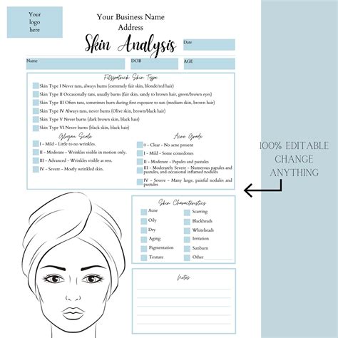 Skin Analysis Template Form I Diy Editable Printable Canva Etsy Skin Care Business Skin