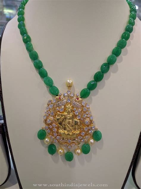 Gold Emerald Beads Necklace South India Jewels