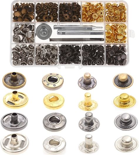 Aiskaer 120 Sets Snap Fasteners Kit Metal Snap Buttons