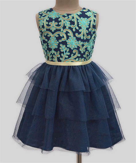 Look At This Atun Navy And Green Embroidered Tiered Dress Infant
