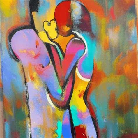 Abstract Painting Of Two Lovers Embracing · Creative Fabrica