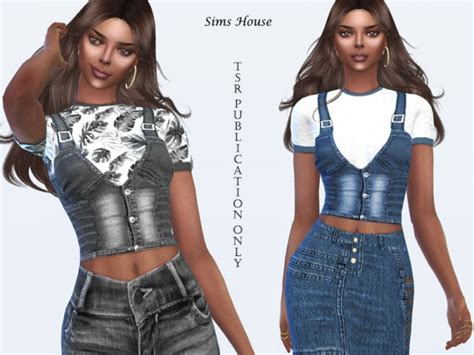 The Sims Resource Womens Denim Vest With A Short Sleeve T Shirt By