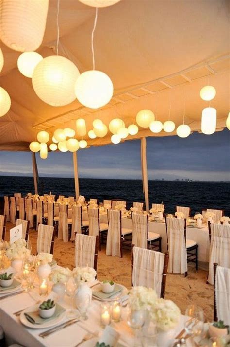 Tented Beach Evening Wedding Reception Ideas With Paper Lanterns Diy