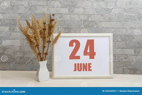 June 24 24th Day Of Month Calendar Date White Vase With Ikebana And