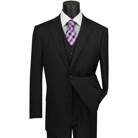 Vinci Mens Black Pinstripe 3 Piece 2 Button Classic Fit Suit New Ebay
