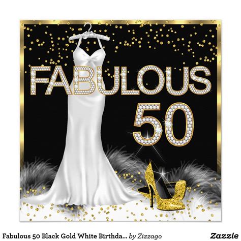 Fabulous 50 Black Gold White Birthday Party Invitation