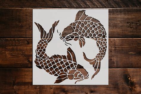 Two Koi Fish Stencil Reusable Two Koi Fish Stencil Art | Etsy