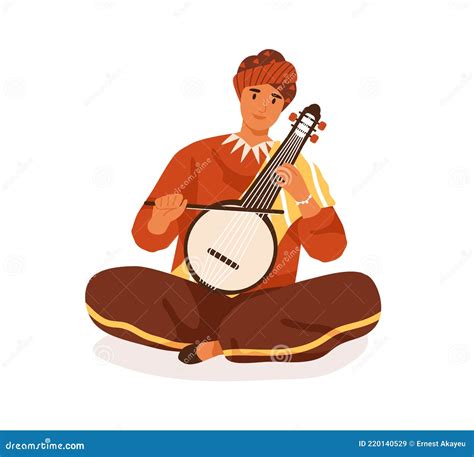 Indian Street Musician Playing Traditional String Instrument Vina Or