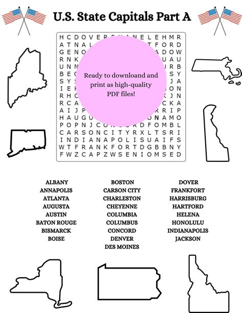 Us State Capitals Word Search 4 Pack Printable Game For Etsy