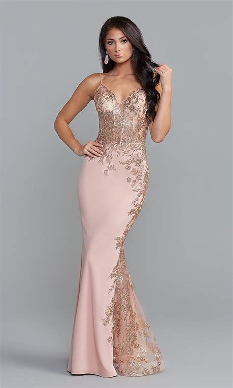 Long Pink Prom Dress With Metallic Accents Promgirl