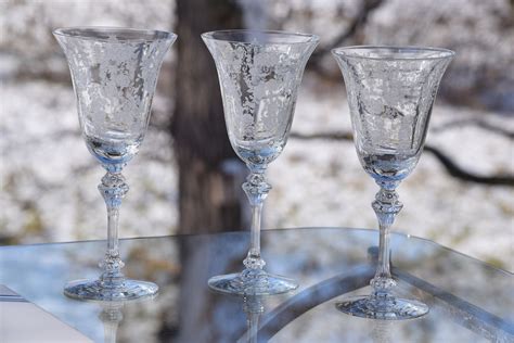 Vintage Needle Etched Wine Glasses Set Of 4 Tiffin Franciscan