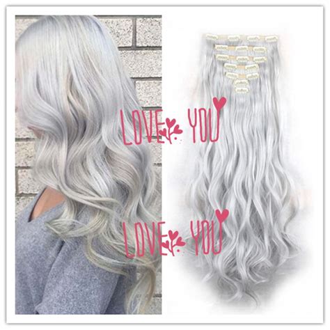 Silver Gray Clip In Hair Extensions Peruvian Straight Hair Straight