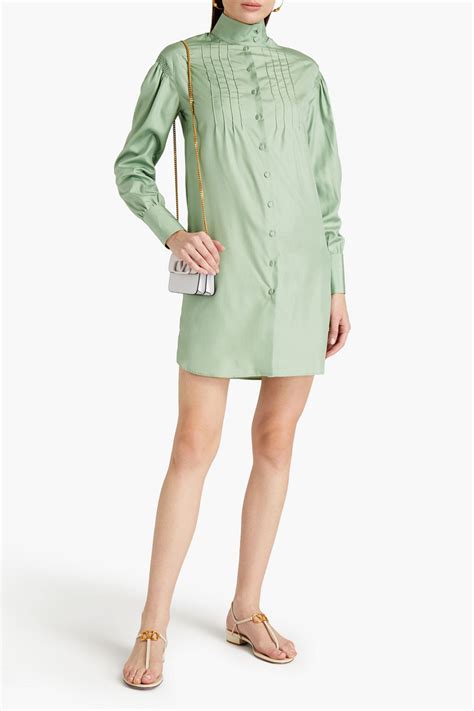 Valentino Pintucked Silk Crepe De Chine Mini Dress In Green Modesens