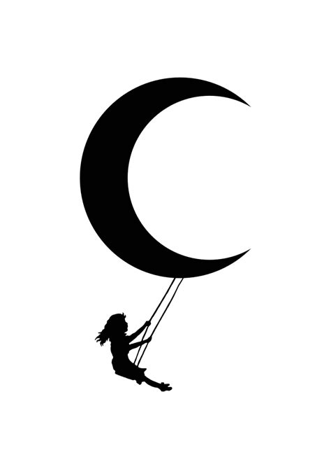 Girl Swinging On Crescent Moon Silhouette Free Svg File Svg Heart