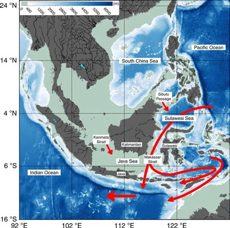 Bathymetric Map For The Southeast Asian Seas And The Major Pathways Of