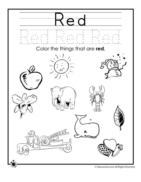 Color Red Worksheet Woo Jr Kids Activities