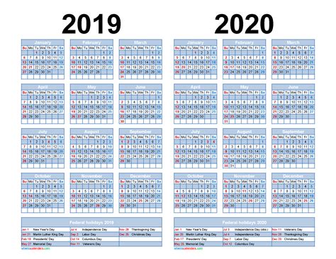 Free 2019 And 2020 Calendar Printable With Holidays