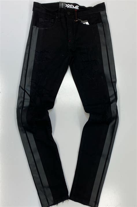 Preme Jet Black Jeans Wblack Stripes Major Key Clothing Shop