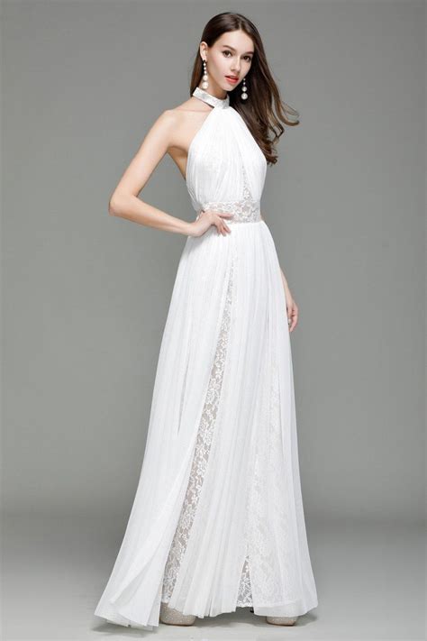 White Lace Long Halter Backless Evening Dress 10998 Ck7152