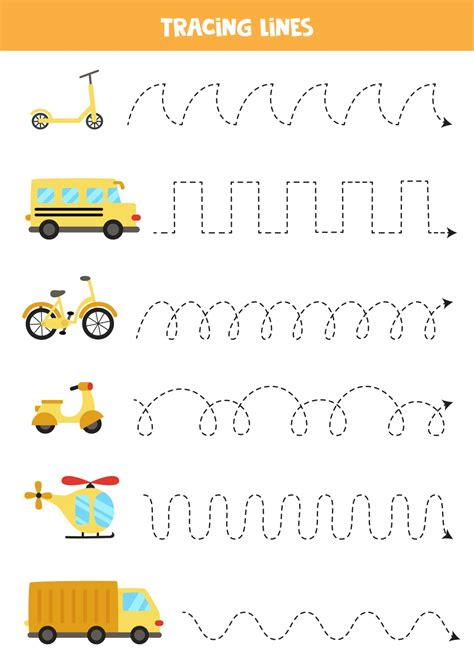 Tracing Lines With Cute Transport Writing Practice 3400112 Vector Art
