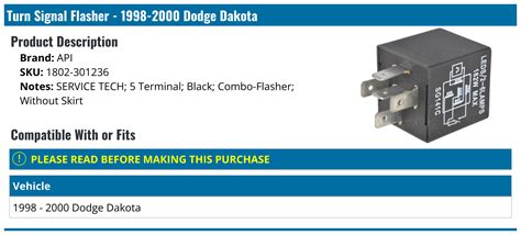1998 2000 Dodge Dakota Turn Signal Flasher API 1841 07825862