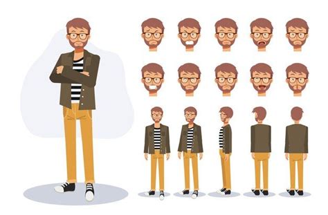 Premium Vector Casual Man Front Side Back View Animated Character
