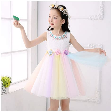 Buy Children Girl Rainbow Tutu Dress Lace Princess
