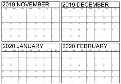 4 Month Calendar Template 2020 Example Calendar Printable