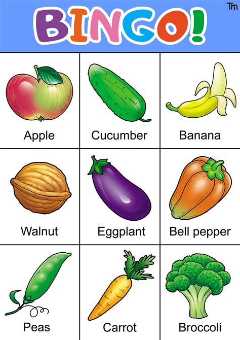 Fruit And Veggie Bingo Game With Free Bingo Cards