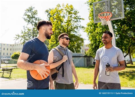 Group Of Male Friends Going To Play Basketball Stock Image Image Of